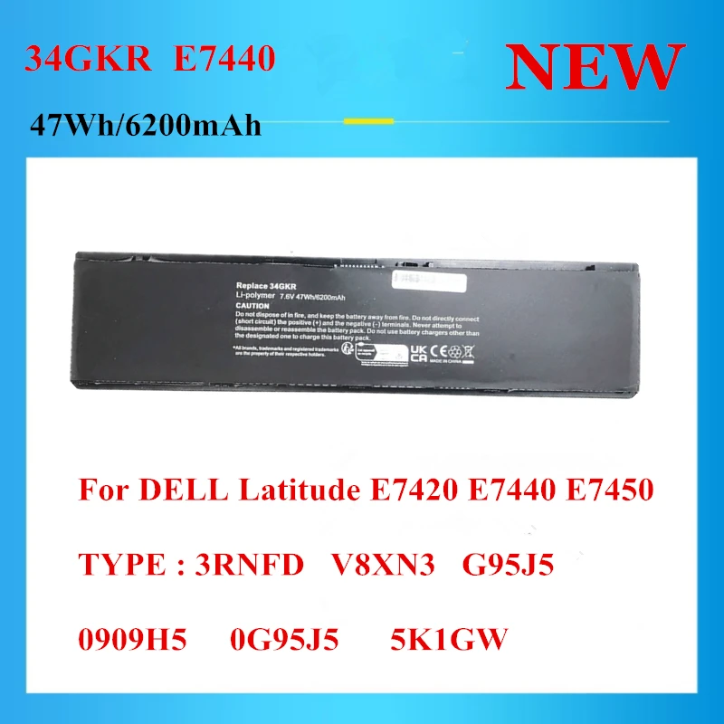 

New high-quality 34GKR 3RNFD V8XN3 G95J5 0909H5 0G95J5 5K1GW Laptop Battery For DELL Latitude E7420 E7440 E7450 7.4V 47WH