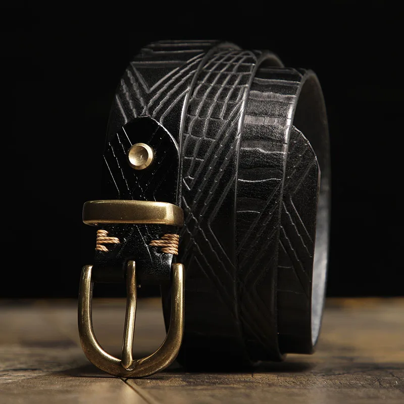Italian Top Layer Leather Belt Crocodile Pattern 2.8cm Wide Genuine Leather Jeans Belt Copper Pin Buckle Handmade Waist Belt