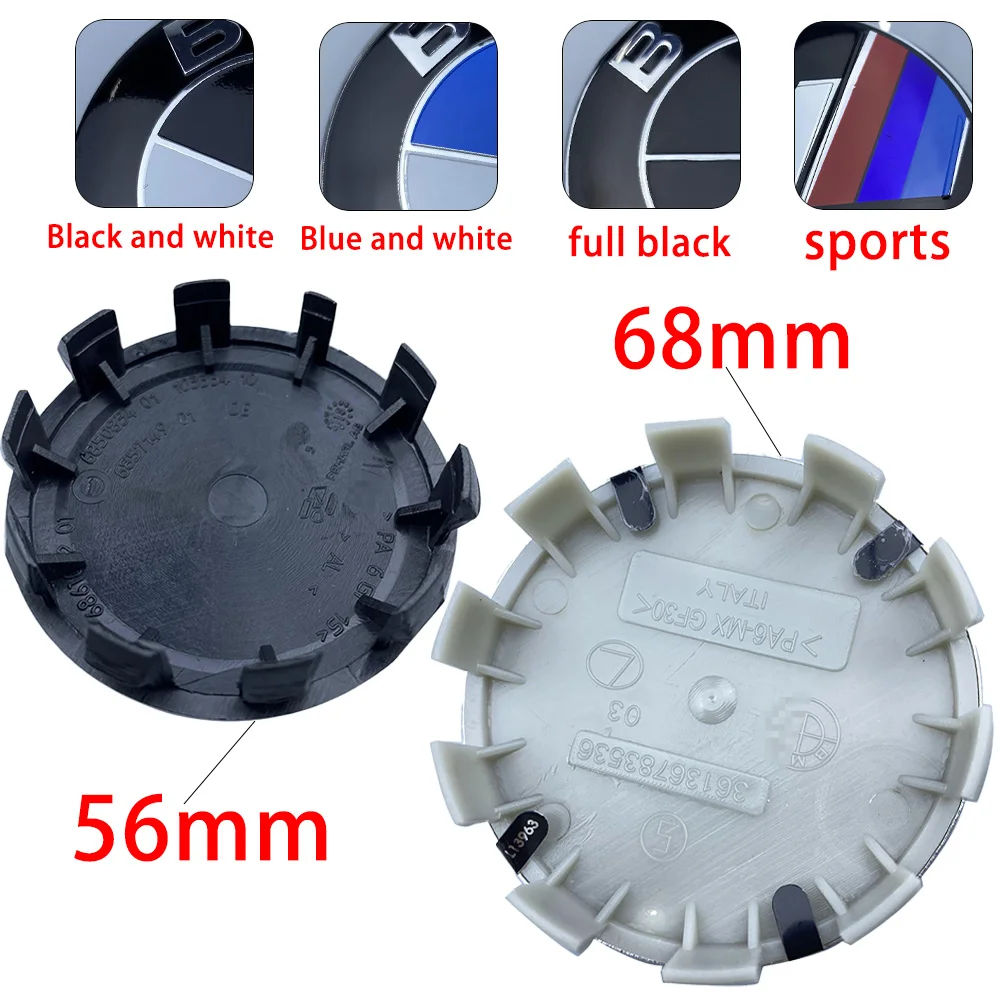 4 stücke 56mm 68mm auto rad mitte hup kappen rad abdeckung für bmw e36 e39 e46 e60 e90 f01 f10 f30 g01 g20 g21 g30 g11 f15 x5 x3