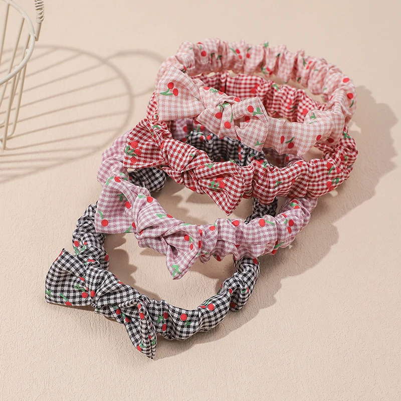 Baby Girls Hair Bow Band Cute French Style Plaid Bow Headband for Newborn Infant Fruit Pattern Toddler Headwear Hair Accessories