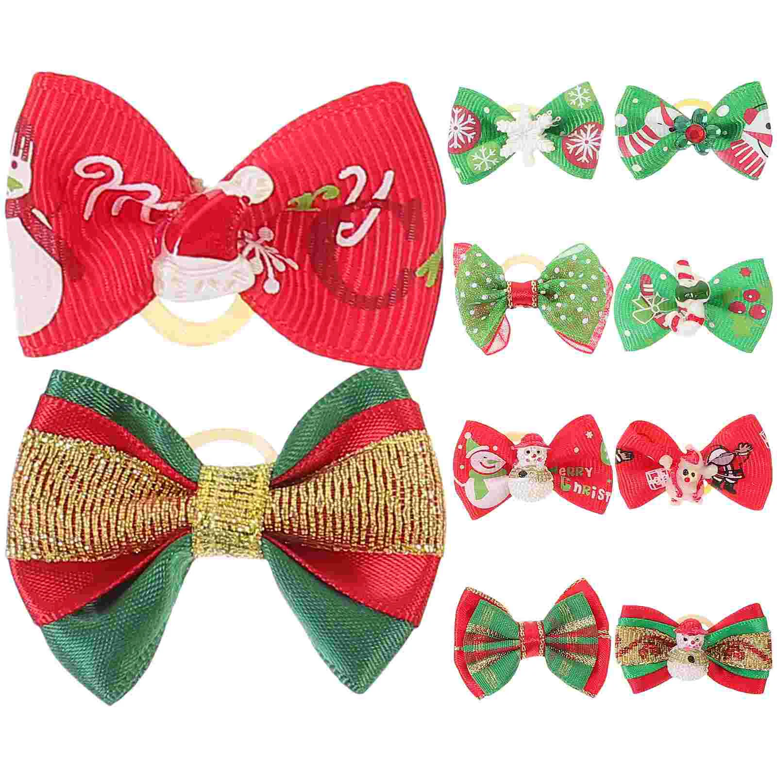 10 Pcs Pet Headdress Dog Bows Christmas Santa Claus Snowman Hair Bands for Small Dogs Cats Reusable Safe Festivals Gifts