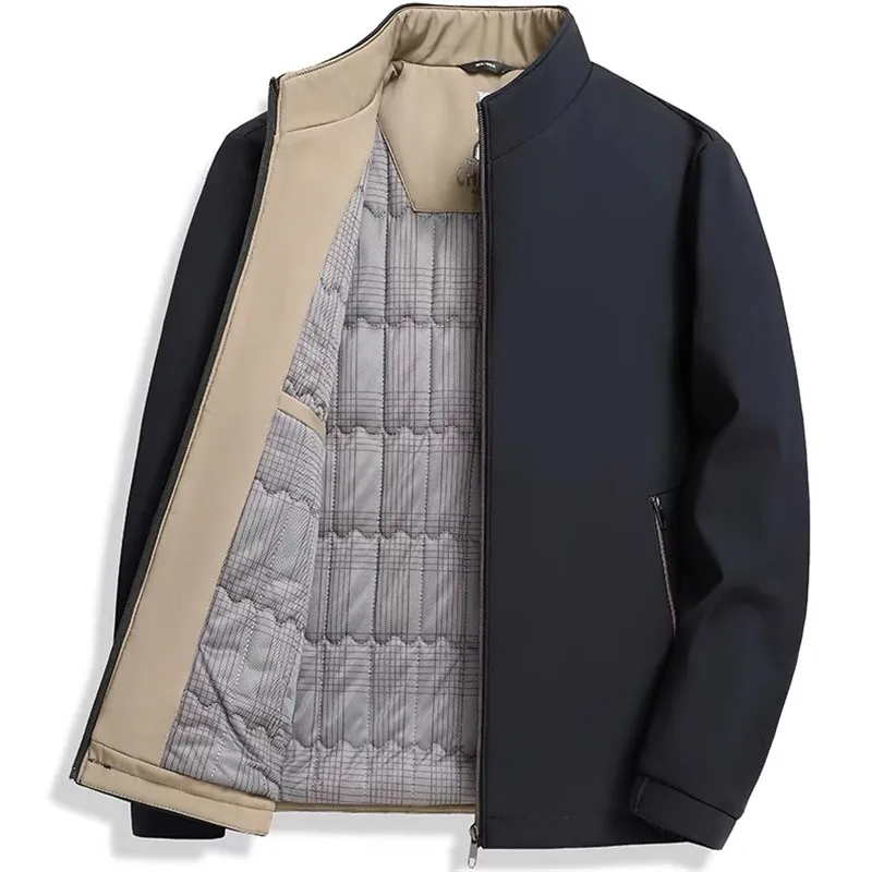 

Men's Cotton Jacket Stand Collar Business Casual Lightweight Warm Autumn Winter Coat for Middle-Aged And Elderly Dad Style