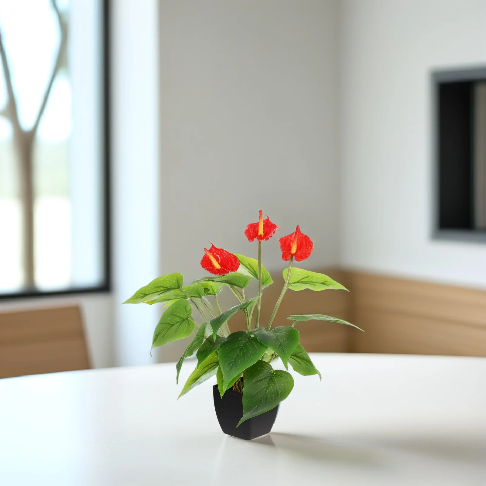 

Artificial Anthurium Plant Bonsai Decor Indoor Fake Potted Plants Imitated Green Home Garden nament Simulated Flower