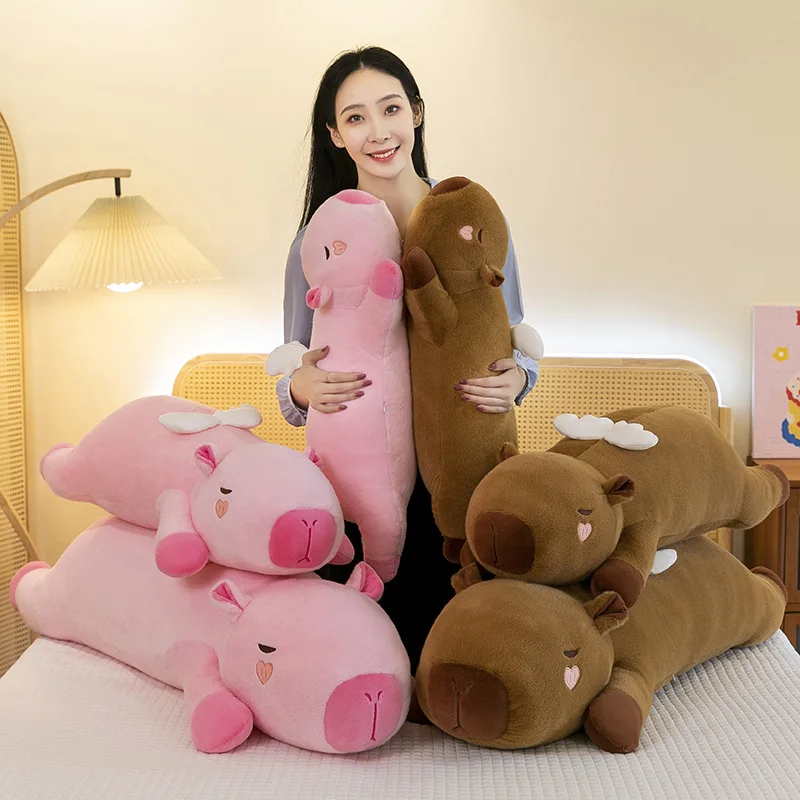 Large Size 90cm High Quality Capybara Long Plush Pillow Super Soft Stuffed Animal Cushion with Wings for Home Decor