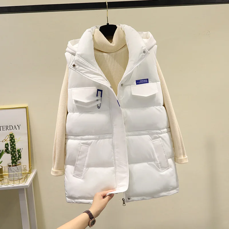 Sleeveless Vest Winter Down Cotton Padded Jacket Female Vest Parkas Hooded Casual Waistcoat Coat Ladies Outerwear New Women