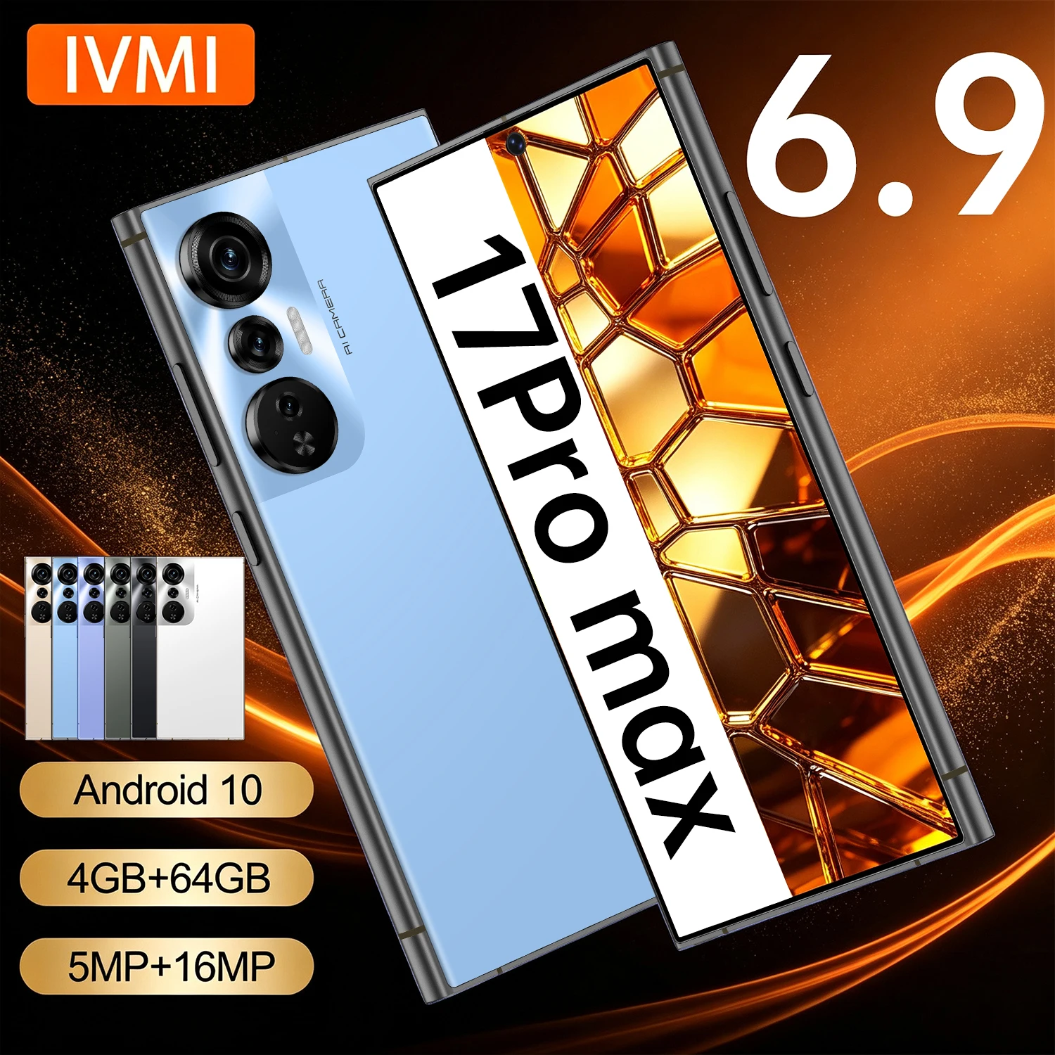 IVMI Global Vision 17Pro Max Smartphone Android 4GB RAM 64GB ROM 6.9'' Dual SIM 4G Network Face ID Built-in Pen Mobile Phones