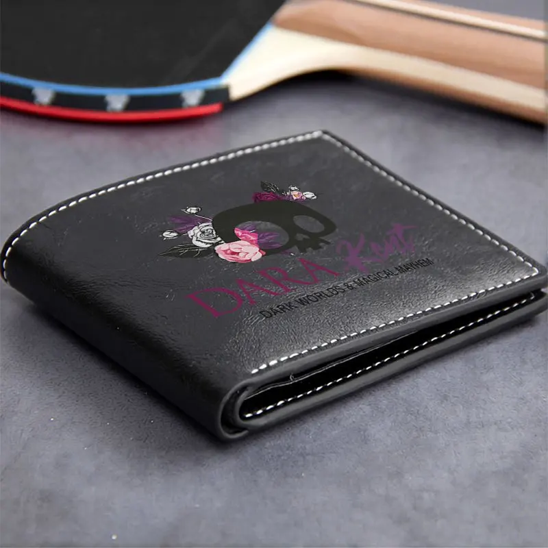 DARA Kult Portafoglio in PU con design floreale con teschio Portafoglio compatto minimalista alla moda per uomo e donna Leggero e durevole per l'uso quotidiano