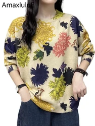 Amax luluE 2024 Autumn New Fashion Ladies Elegant Vintage Knitwear Korean Design Pullover Sweaters Female Casual Printed Jumpers