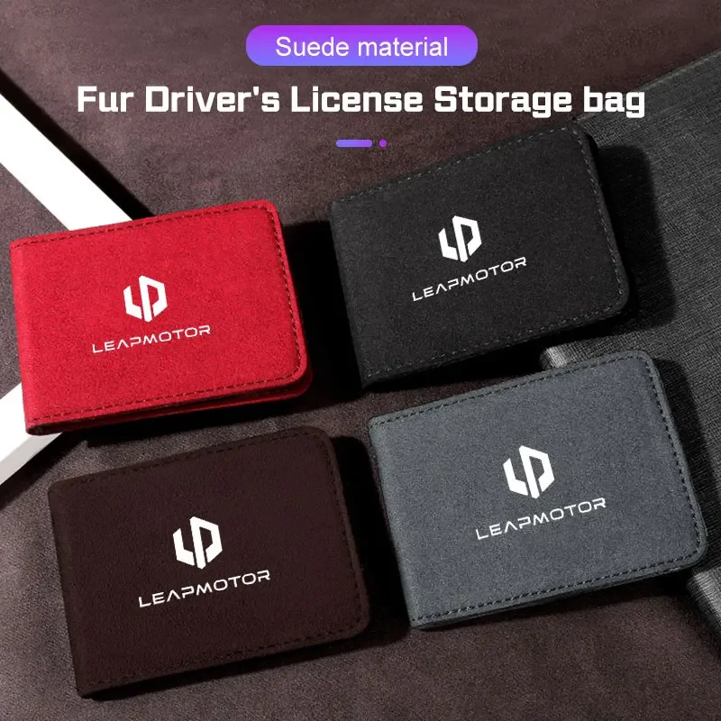 1Pc Suede Leather Car Driver License Bag Slim Document Wallet Card Holder For Leapmotor B10 C10 C16 C11 C01 T03