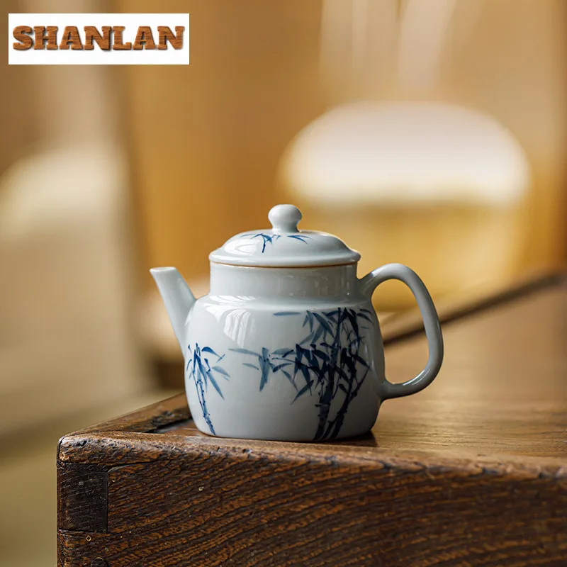 

120ml Hand-painted Blue Bamboo Teapot Traditional Tea Infuser Pot Tea Soaking Kettle With Ball Hole Oolong Tea Drinkware Craft