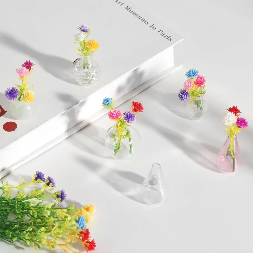 

6-piece mini vase glass magnets for refrigerators, kitchens, offices, and storage cabinets with artificial flowers