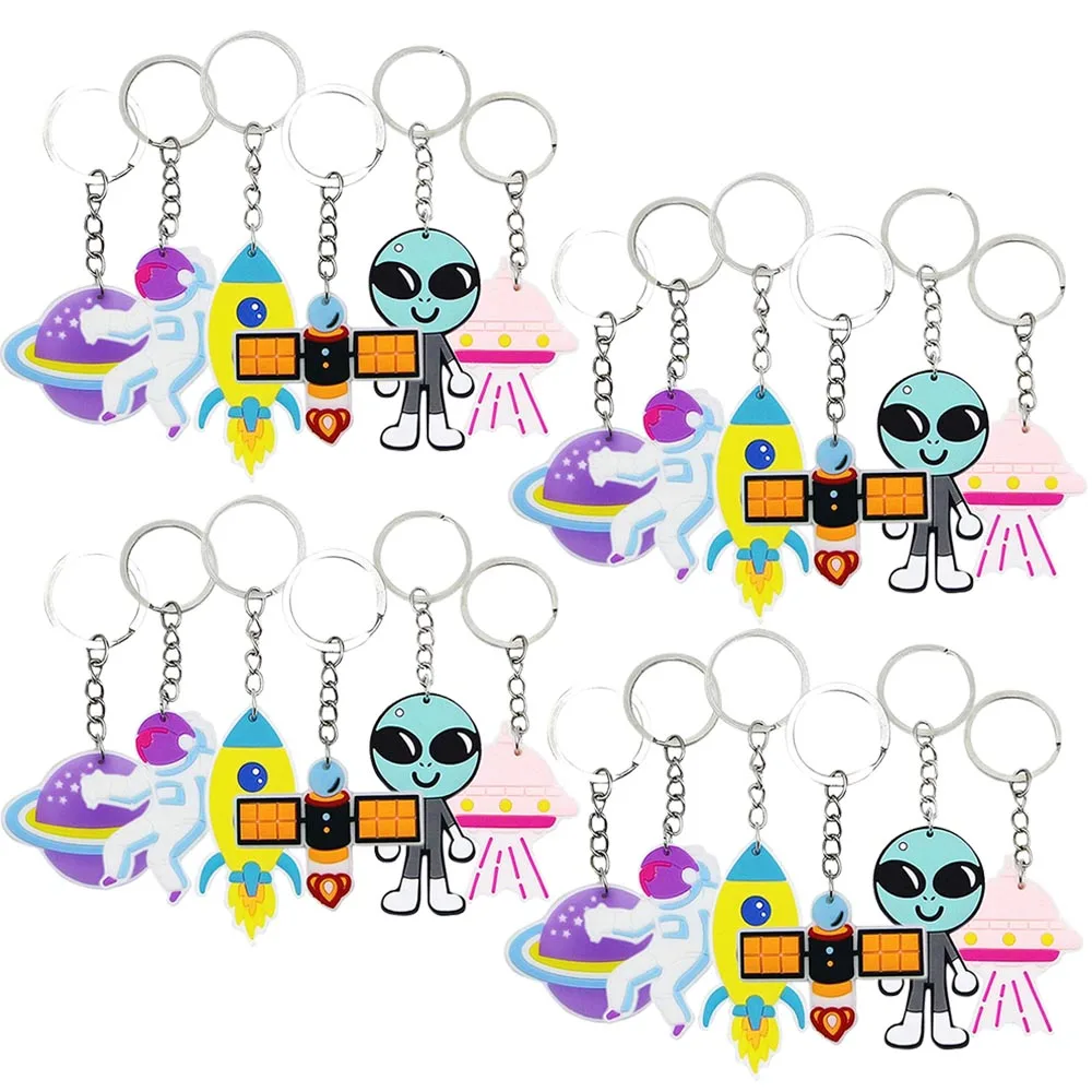 6/12/18/24pcs Space Party Favors Key Chains Astronauts Rockets UFO Aliens Key Chains Solar System Planet Theme Birthday Decors