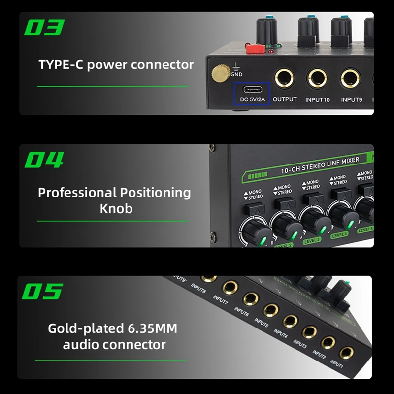 SCLS Professional 10 Channel Sound Mixer Low Noise LED Sound Mixer With RGB Light For Sub-Mixing Stereo Switcher