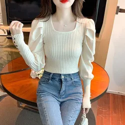 Women's Autumn Winter New Fashion Elegant Round Neck Pullover Long Sleeved Solid Color Knitwear Casual Versatile Commuter Tops