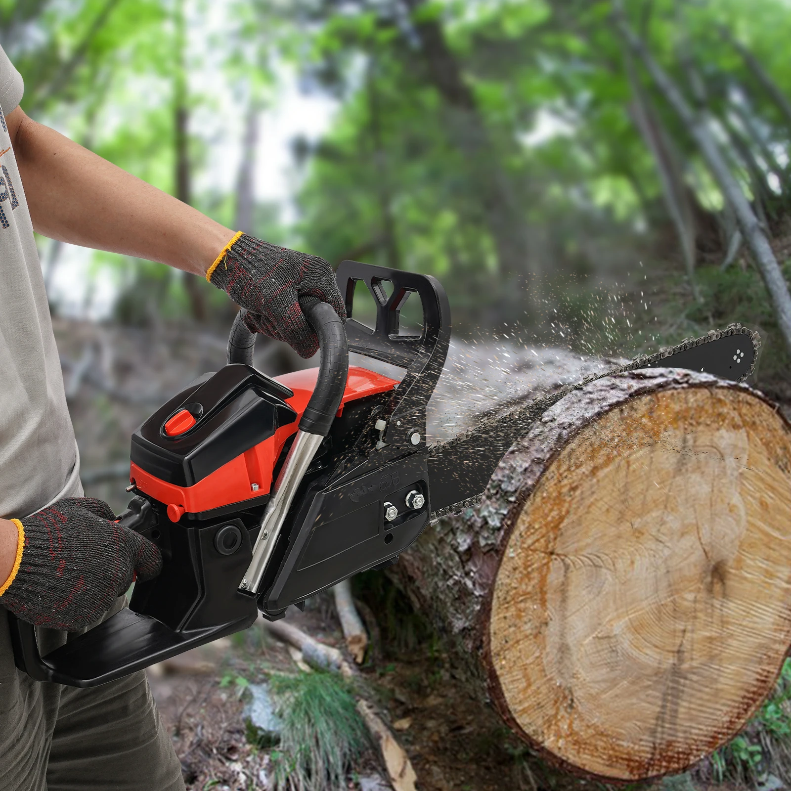 Bymaocar 18 In Gasoline Chain Saw, 58cc 2.2Kw Handheld Portable Saw with 18.93 Ounce Fuel Tank for Wood Cutting and Tree Pruning