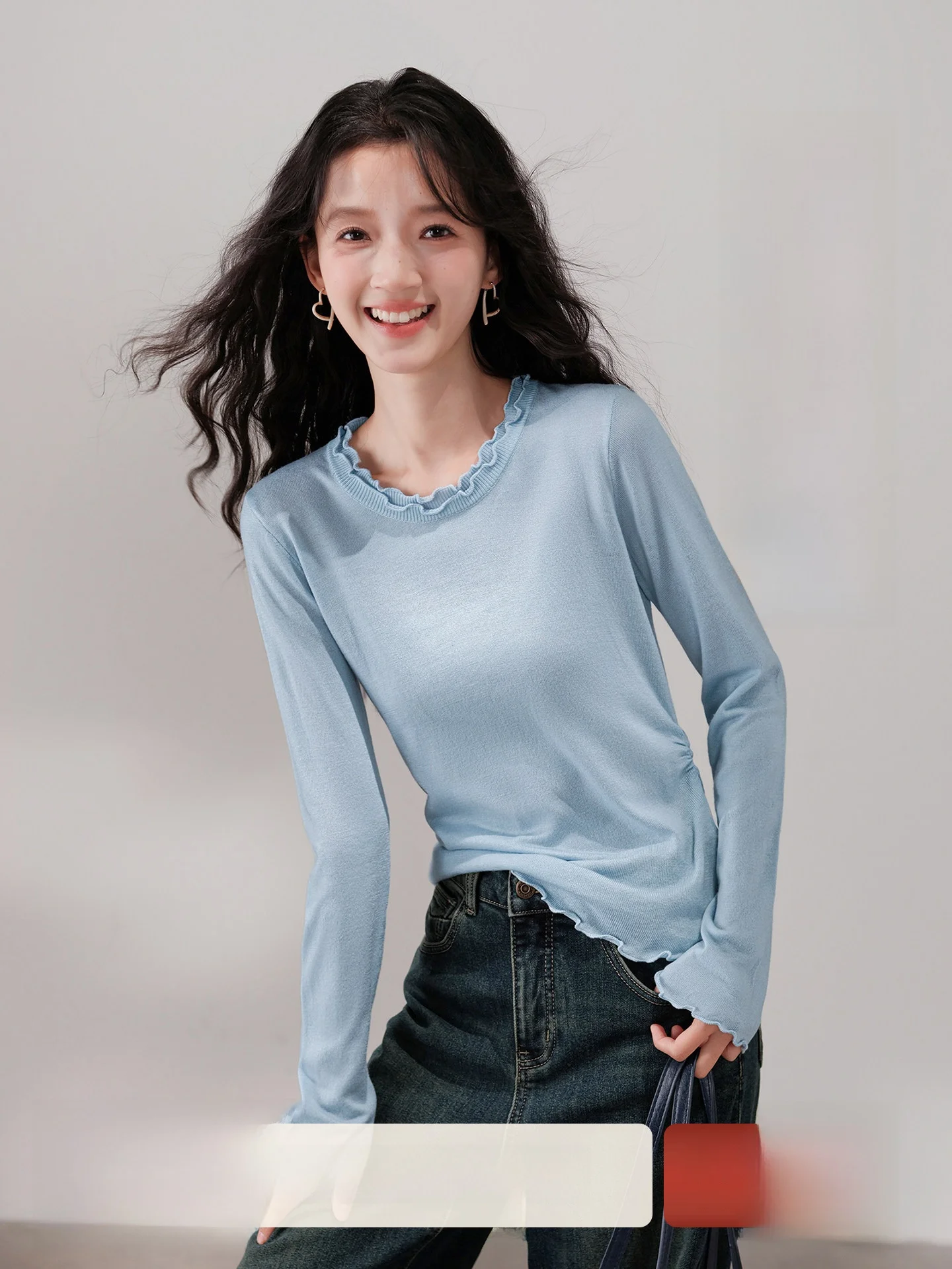 

Women's Thin Wool Knitted Sweater Long Sve round Ne Pure Color Inner Wear Base irt Autumn Winter Faion Casual Top