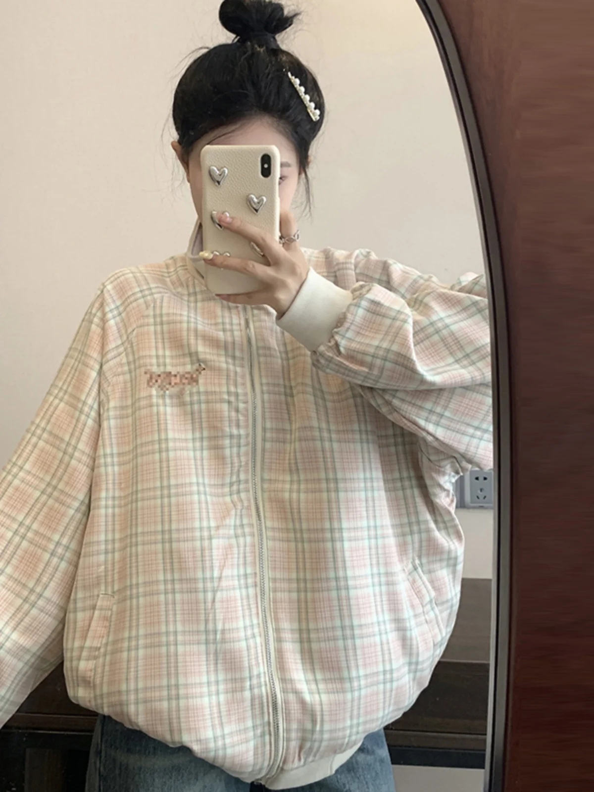 

Baseball Jackets Girls Womens Windproof Casual Slim Campus Fur-Collar Bomber Embroidery Daily Warm Breathable Softshell Oversize