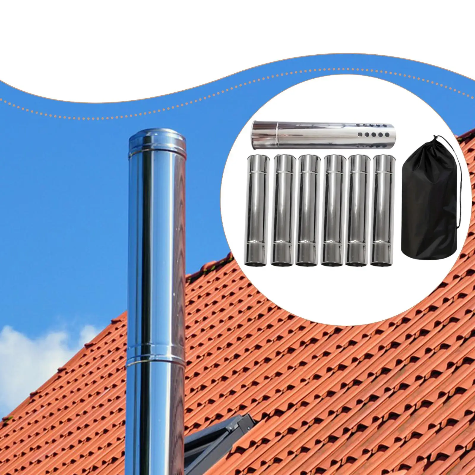 

6x Straight Chimney Tubes Exhaust Fast Heating Portable Camp Tube Dissipation for Outdoor Hiking Winter Heater Burner