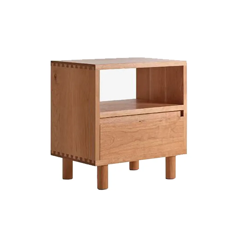 #Shake-style Double-layer Solid Wood Bedside Table, Small Solid Wood Cherry Wood Simple Modern Storage Bedside Table