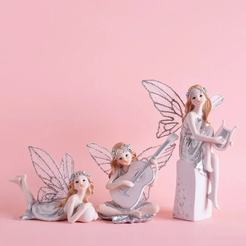 European Musical Instrument Girl Angel Resin Decoration Ornaments Art Children's Room Cello Guitar Flower Fairy Figurines Crafts