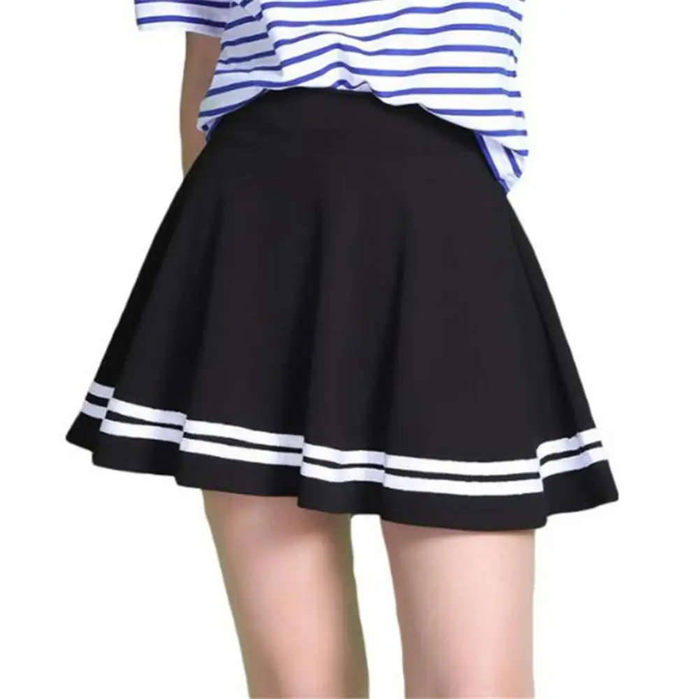 

Fashion Skirt Pleated High Waist Solid Color School Skirt Women Stripe A Line Mini School Skirt