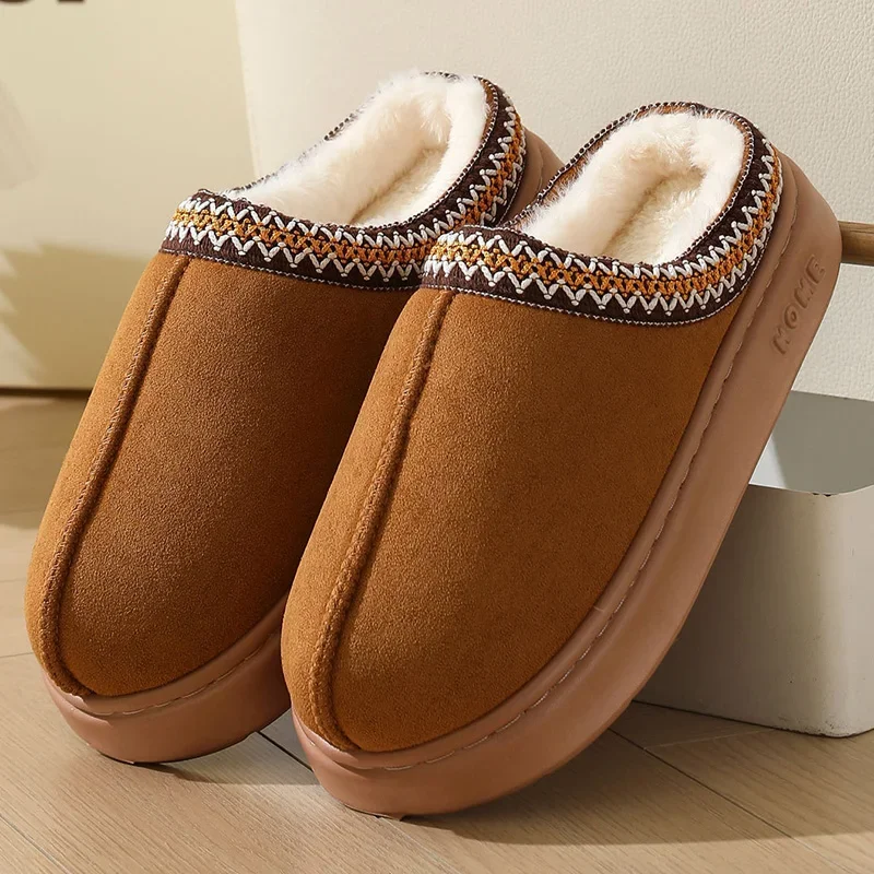 2024 Winter warm fluffy Woman slippers soft bottom non slip thick plush clogs women Casual Platform House inddor Shoes slides 45