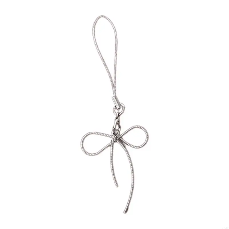 781E Ciondolo Bowknot per tracolla per telefono, colore argento, per telefono, portachiavi, portachiavi, ornamento, da