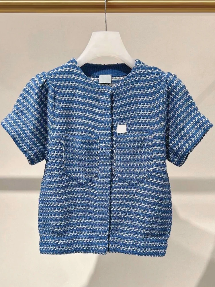 

High-End Women's ort Knitted Cardigan Summer 2025 Striped Preppy Sle Top Quali Chinese Manufacturer Commute Simple Sle
