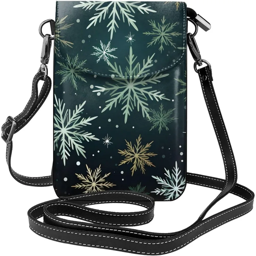 

Cute Snowflake Print Crossbody Bag for Women PU Leather Small Travel Cell Phone Pouch Lightweight Mini Phone Purse Wallet Cross