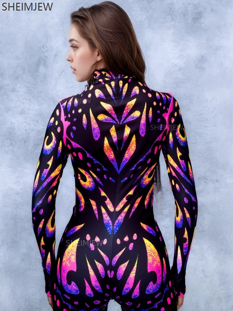 Halloween Erwachsene Cosplay Body Bunte Schmetterling 3d Druck frauen Einfarbig Overall Rave Party Bühne Leistung Engen