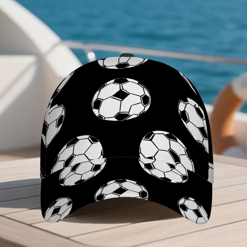 Soccer Ball Print Duckbill Hat Adjustable Snapback Lightweight Polyester Baseball Cap Suitable for Casual Wear Events Soccer