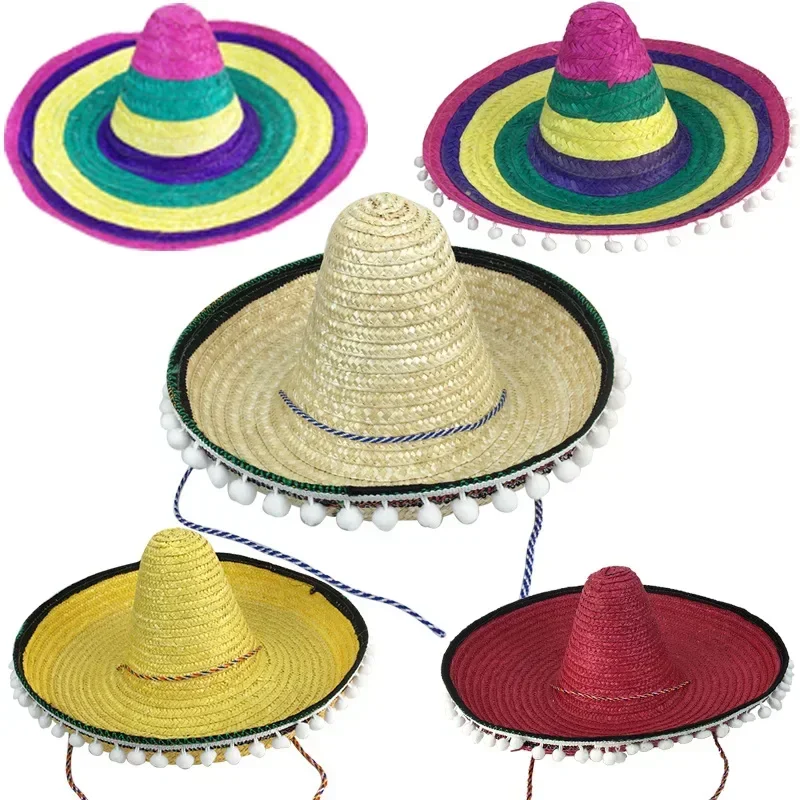 1pcs Mexican Pompom Straw Hat Perfect for Your Hawaiian Style Costume Party and Holiday Festival