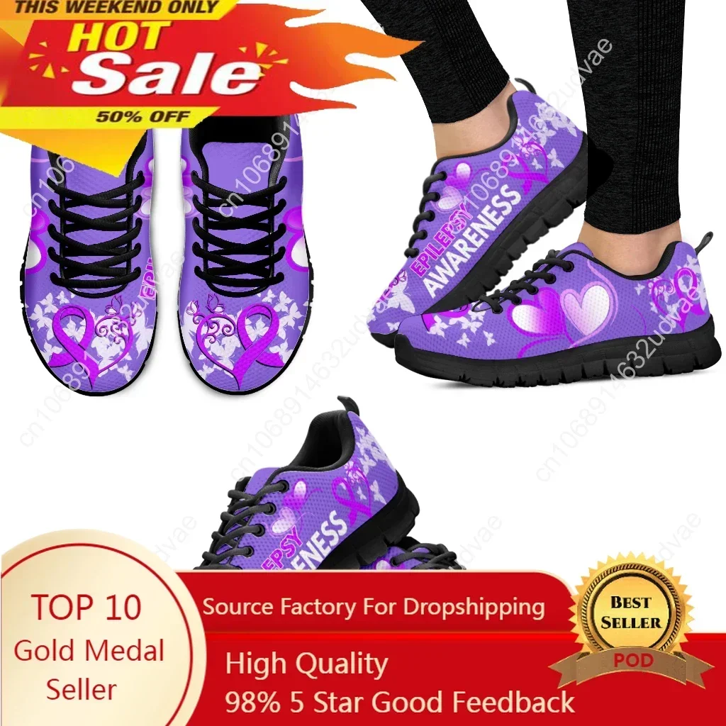 

Purple Ribbon Design Women's Sneakers Pancreatic Cancer Shoes Lupus/epilepsy Awareness Footwear Zapatos Planos