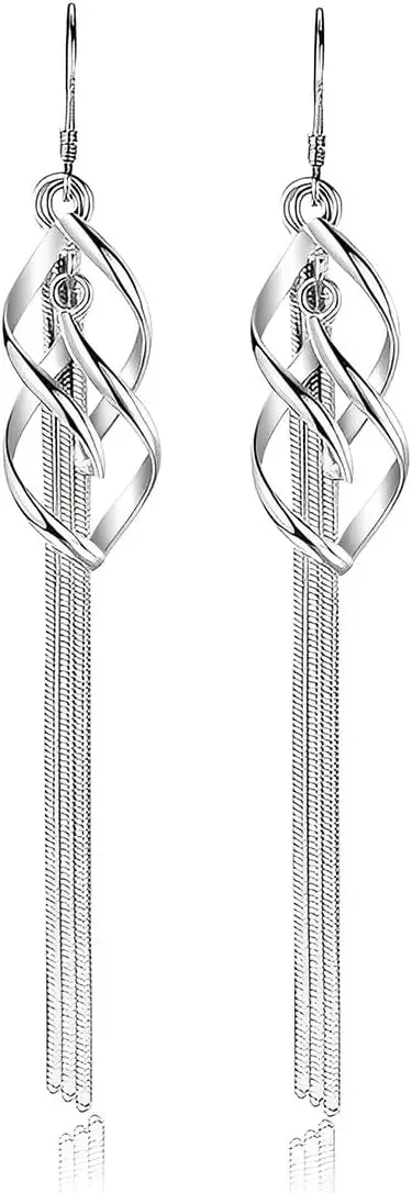 

925 Sterling Silver Long Dangle Earrings with Snake Chain, Hypoallergenic Hook Style, Fashion Tassel