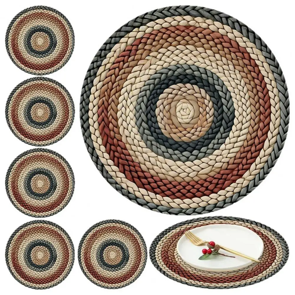 Linen Placemat Thickened Circular Bohemian Placemat Set Heat-resistant Oil-proof Table Mats Reinforced Seam Dining Decor