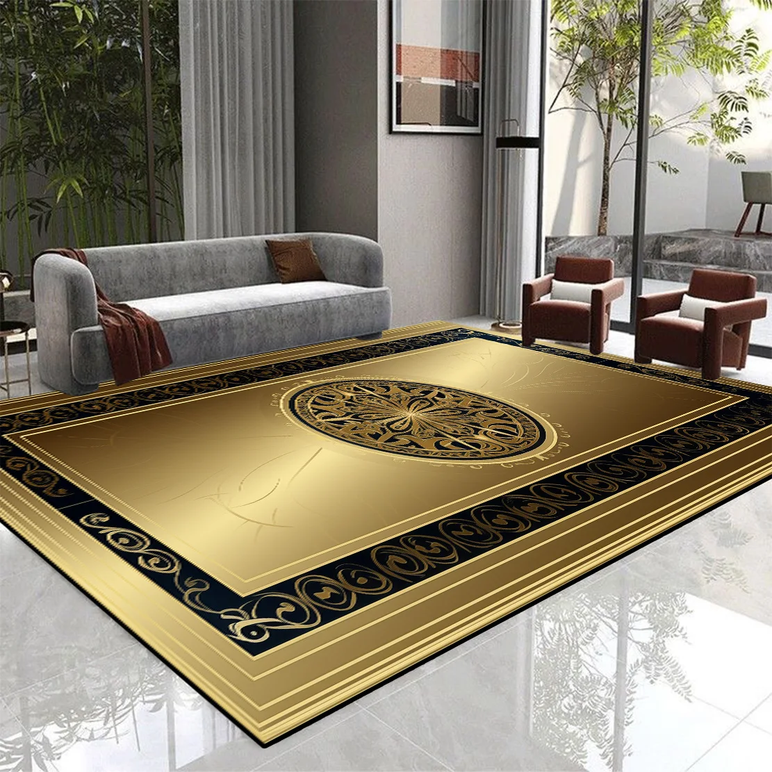 Carpet for Living Room Modern Luxury Golden Europe and America Villa Hall Lounge Bedroom Decor Rugs Home Non-slip Floor Door Mat