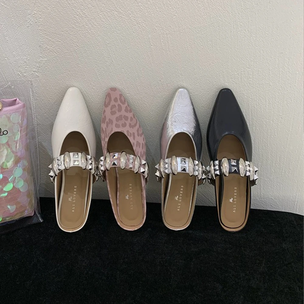 أحذية ماري جين النسائية البغال خط واحد حزام كريستال تصميم الشقق لطيف أشار تو عارية الذراعين النعال الصيف الشاطئ الشرائح الأحذية