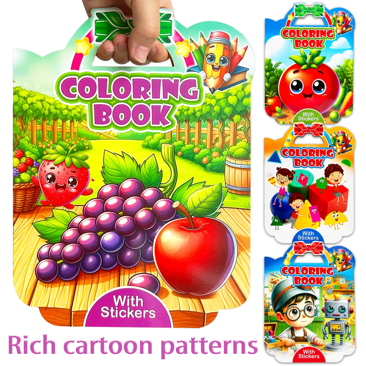 

Hot Sale Toddler Coloring Book With Stickers Cartoon Fruit Character Patterns Kids Art Drawing Early Education Drawing Toy