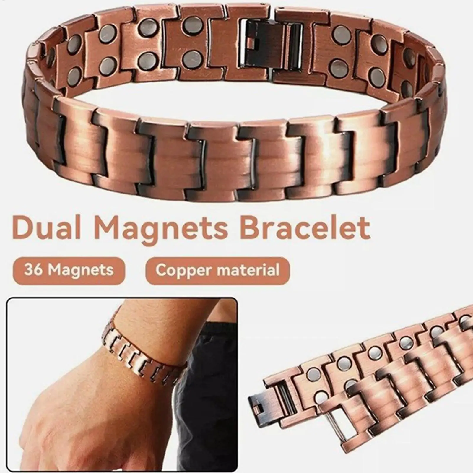 Magnetic Bracelets, Cross Copper Plating Bracelet with Double-Row Strength Magnets for Men Husband Dad Christmas Gifts
