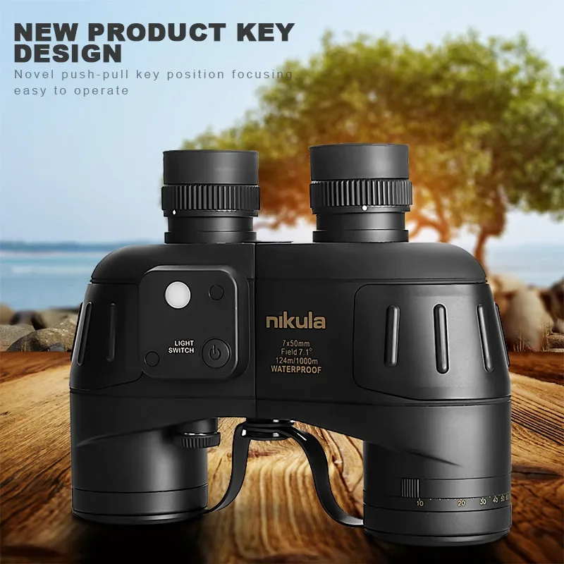 

NIKULA Professional 7x50 HD Waterproof Floating Marine Range Finding Reticle Binoculars With Compass Bak-4 For Navigation