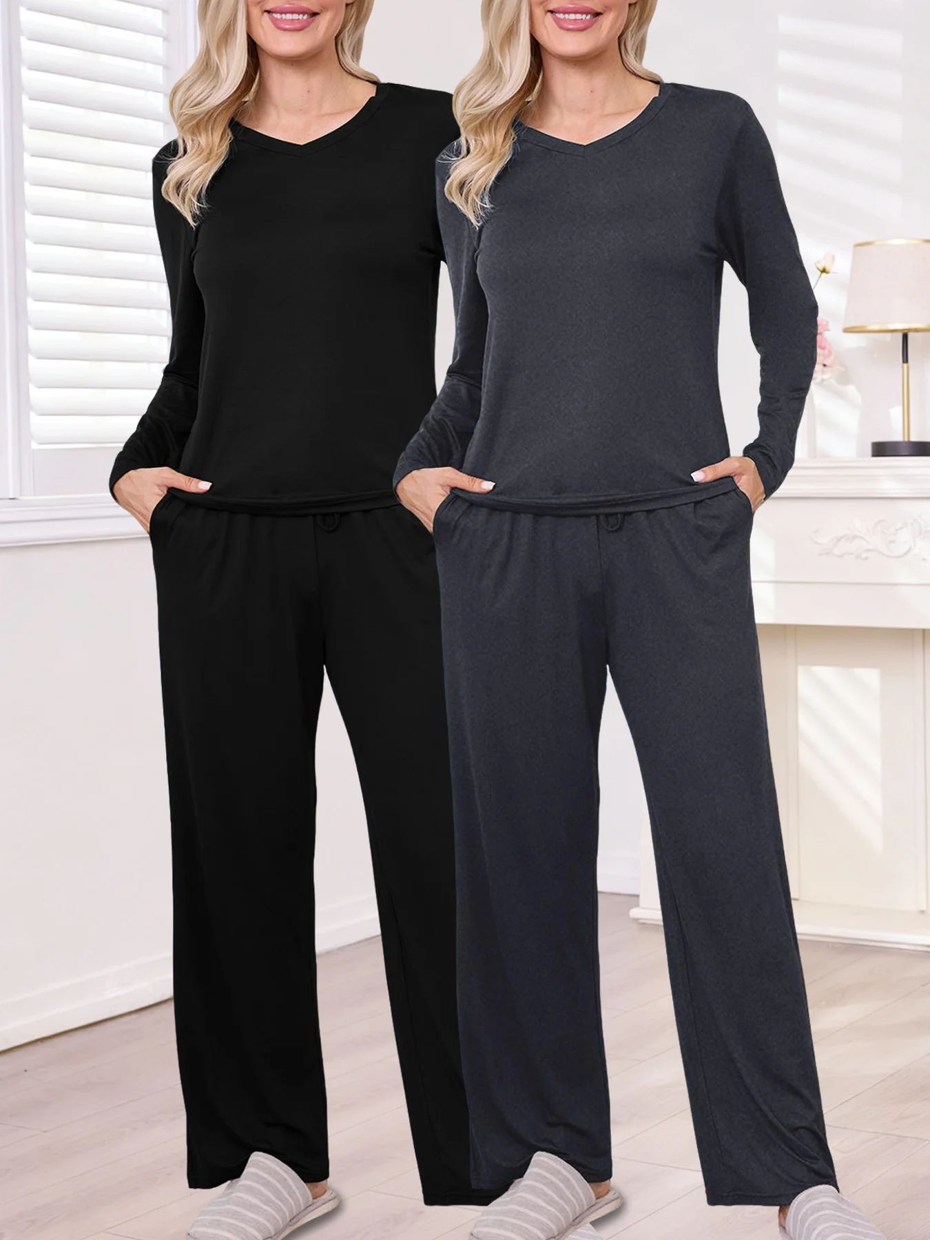 

Комплект из двух женских супермягких пижам с v-образным вырезом