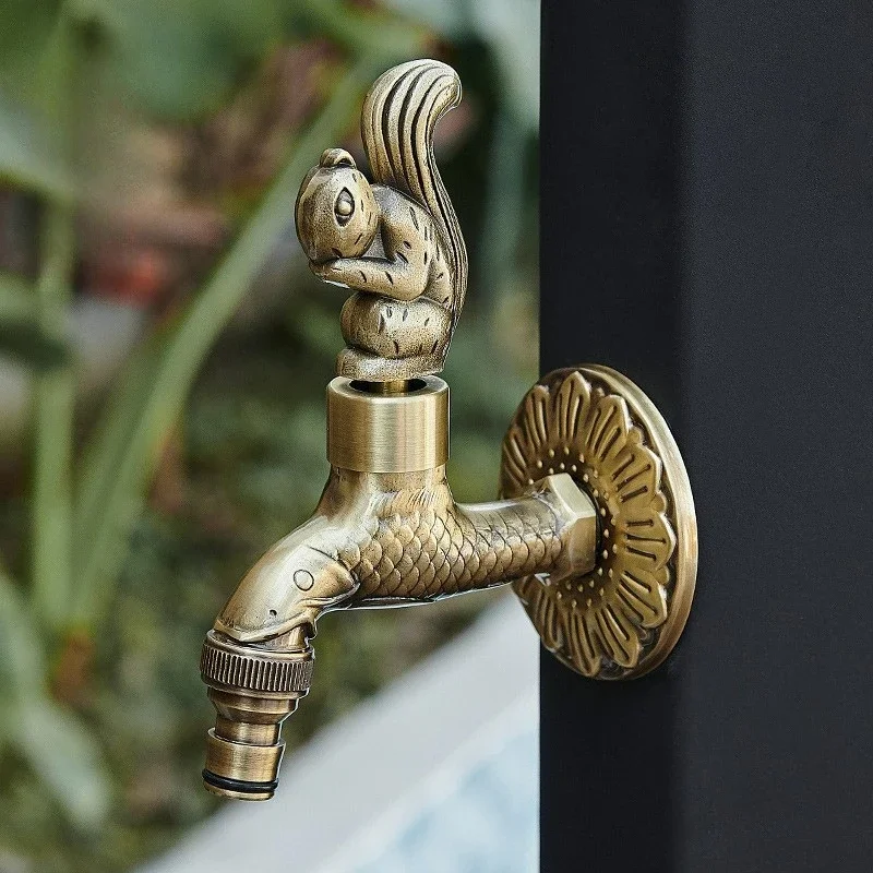 Antique Carved Brass Copper Outdoor Garden Tap Traditional Style Faucet for Washing Machine Luxury Toilet Mop Water Faucet