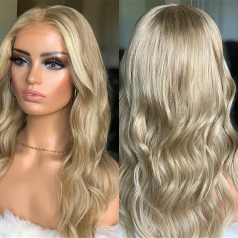 Ombre Creamy Blonde HD Invisible Lace Front Wig with Dark Roots Heat Resistant Fiber Wig Glueless Soft Easy to wear 100% Natural