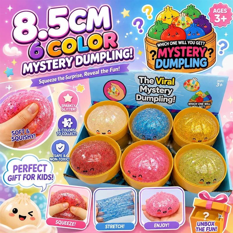Premium Squishy Dampfbrötchen-Dumpling-Spielzeug, langsam aufsteigender Glitzer-Stressball, dehnbares Entspannungs-Fidget-Spielzeug, Schreibtisch- und Reisegeschenk ﻿