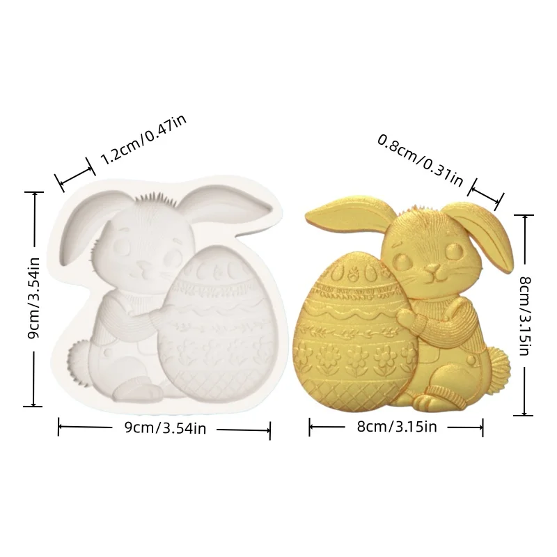 Easter Egg-Holding Bunny Silicone Baking Mold with Overalls Design Chocolate Fondant Cake Decoration Mold