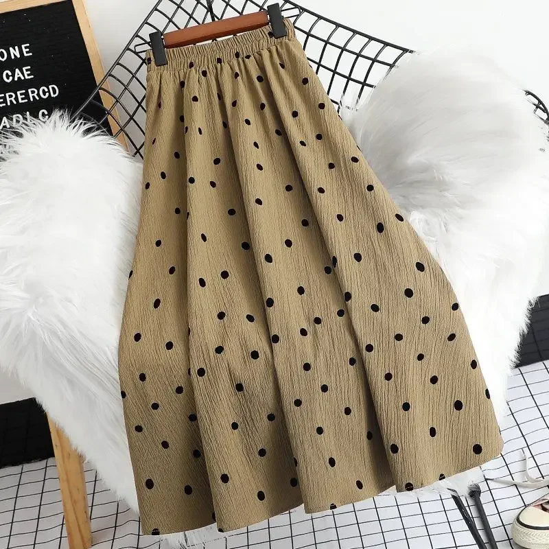 

Korean Elastic High Waist Casual Polka Dot Skirt Women's Clothing Summer All-match Fashion Loose A-Line Pleated Midi Skirt P201