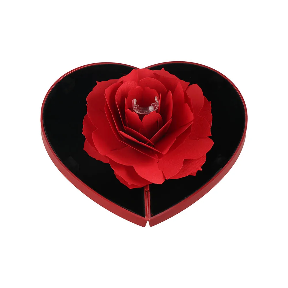 

Heart Shape Rose Flower Ring Box Storage Box Specially Designed 3D Ring Display Holder Ring Case Solid Color