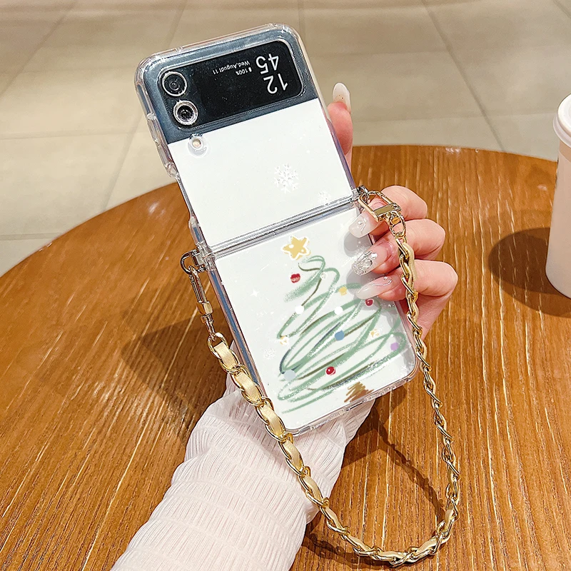 شجرة عيد الميلاد نمط المعادن الحبل قضية الهاتف لسامسونج غالاكسي Z Flip5 Flip6 Flip 7 FE 7 6 4 5 3 5G لينة غطاء قابل للطي من البولي يوريثان #1