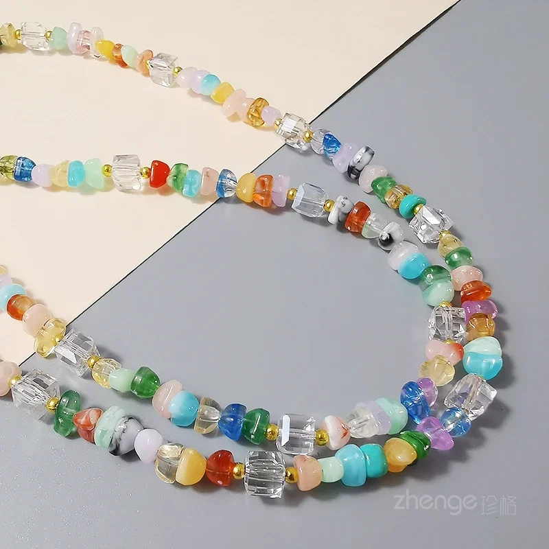 Mobile Phone Lanyard Crossbody Long Chain Side Can Back Multi-colored Stone Beaded Hanging Antique Girl Chain  Lanyard for Keys image 3