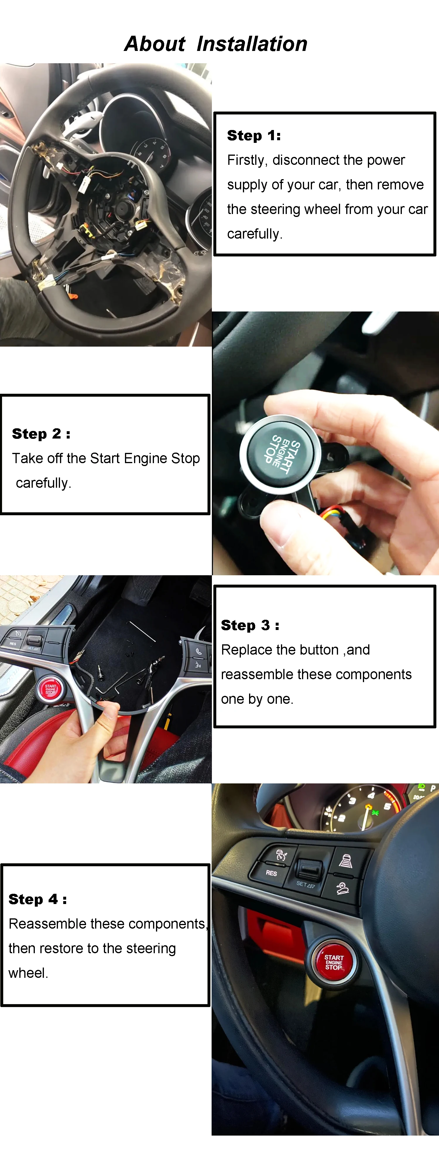 ABS Car Engine Start Stop interruttore pulsante copertura Trim per Alfa Romeo Giulia Stelvio 2017-2019